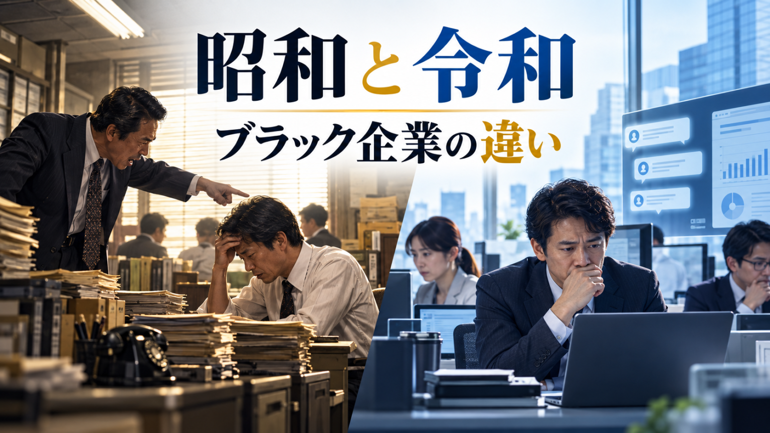 昭和と令和のブラック企業の違いを表現した比較イメージ