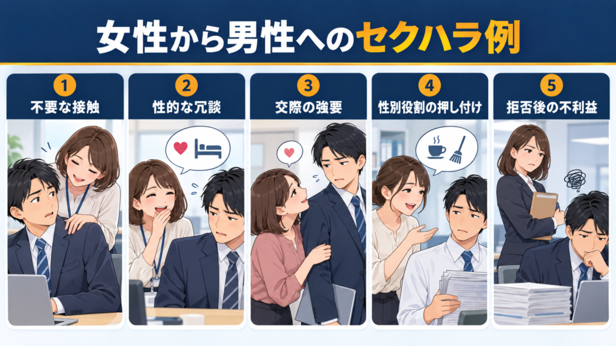 不要な接触・性的な冗談・交際の強要・性別役割・拒否後の不利益の具体例