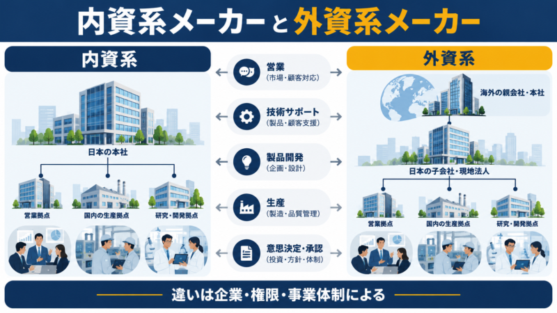 内資系メーカーと外資系メーカーの本社、拠点、権限、事業体制の違い