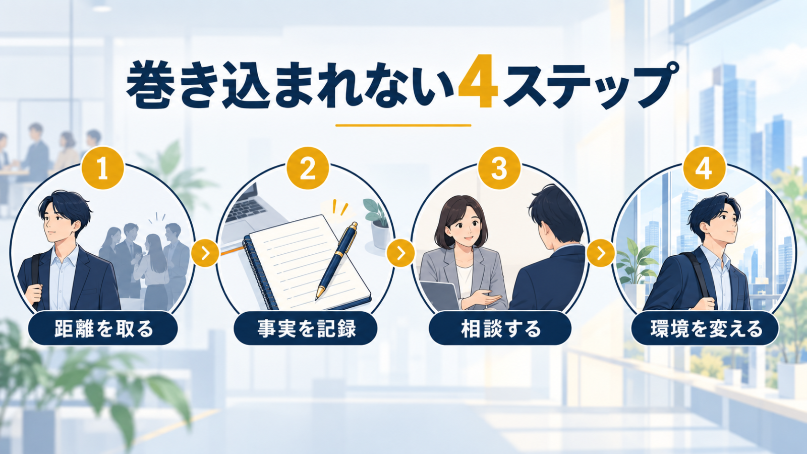 距離を取る・事実を記録・相談する・環境を変える4ステップ