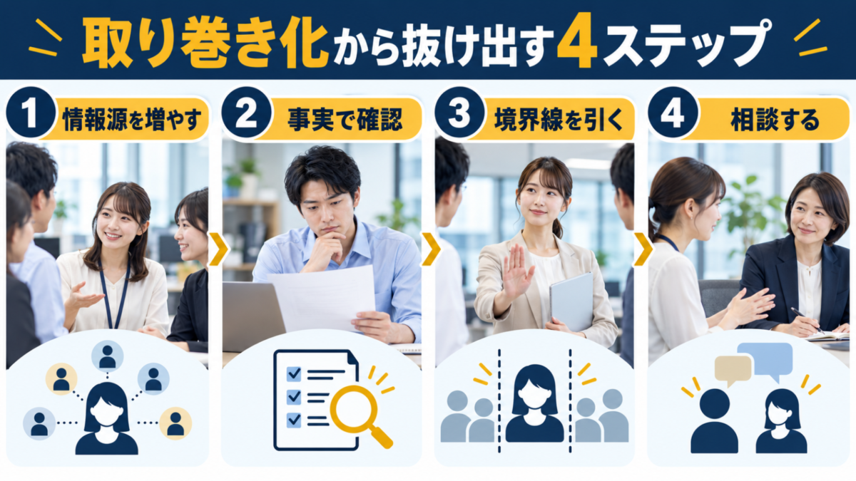情報源を増やす、事実で確認、境界線を引く、相談する4ステップ