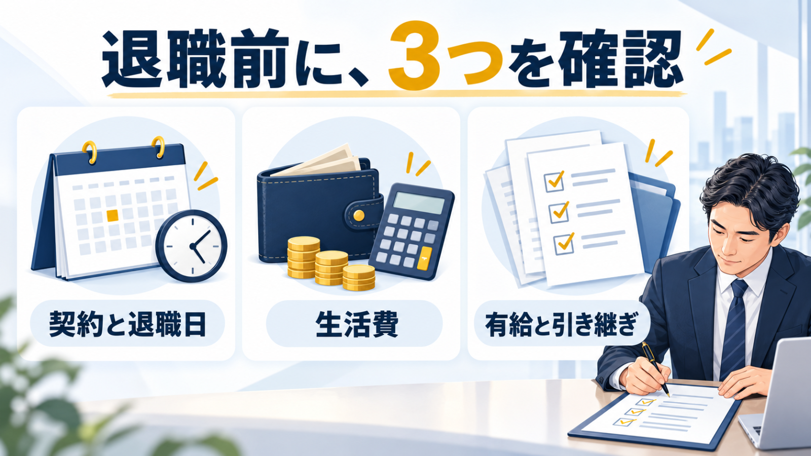 退職前に確認する契約と退職日、生活費、有給と引き継ぎの３項目