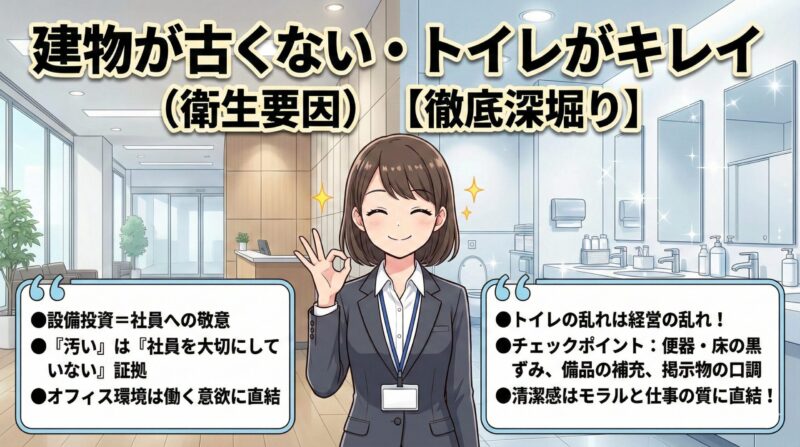 働きやすい職場とは?建物が古くない・トイレがキレイ(衛生要因)