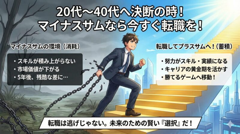 20代〜40代へおすすめの選択：マイナスサムなら今すぐ転職を！