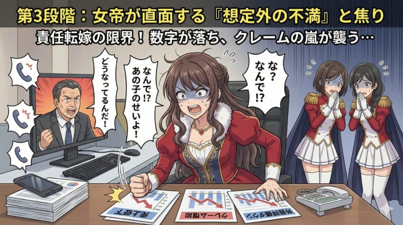 職場の女帝が有能社員を排除！いじめ退職後に起きる組織崩壊の末路：第3段階：女帝が直面する「想定外の不満」と焦り