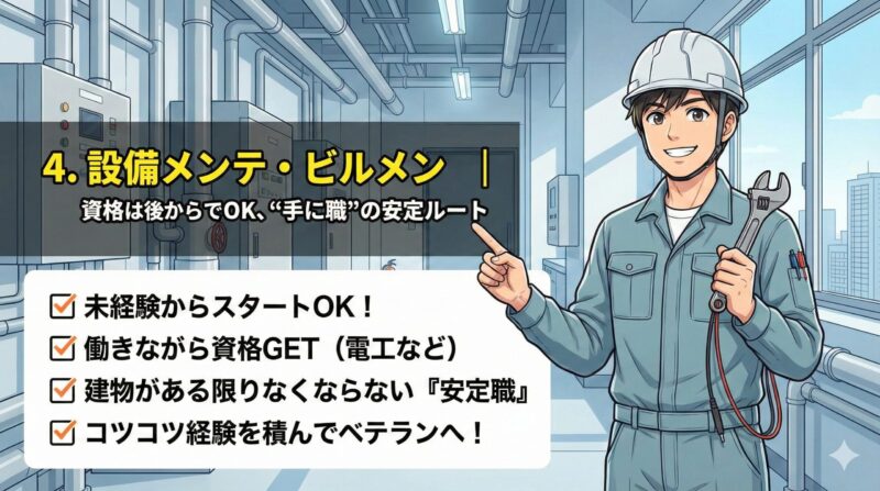 設備メンテ・ビルメン｜資格は後からでOK、“手に職”の安定ルート