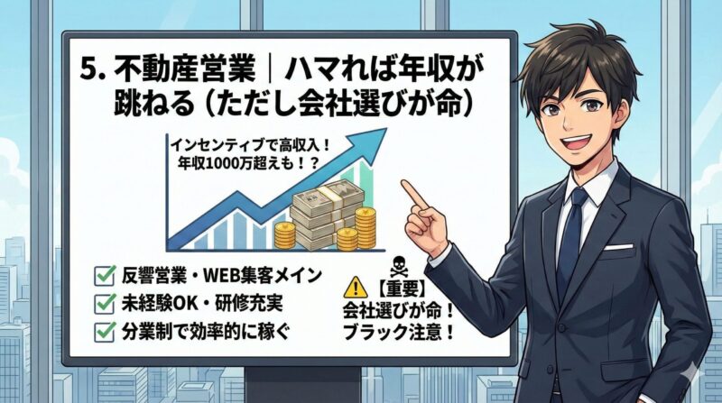 不動産営業｜ハマれば年収が跳ねる（ただし会社選びが命）
