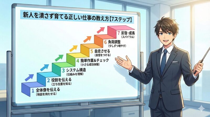 新人を潰さず育てる正しい仕事の教え方【7ステップ】