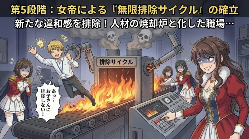 職場の女帝が有能社員を排除！いじめ退職後に起きる組織崩壊の末路：第5段階：女帝による「無限排除サイクル」の確立