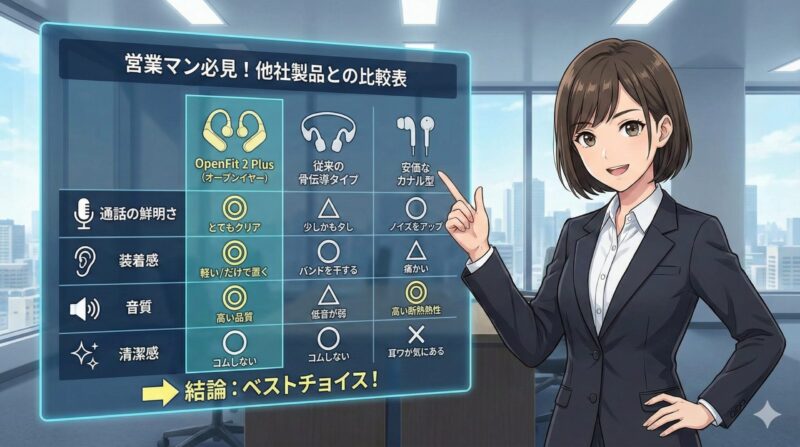 Shokz OpenFit 2 Plus［営業マン必見！他社製品との比較表］