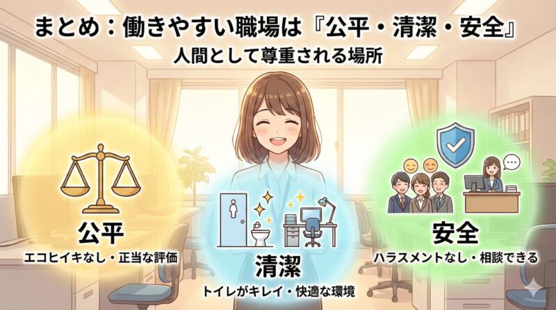 働きやすい職場は「公平・清潔・安全」