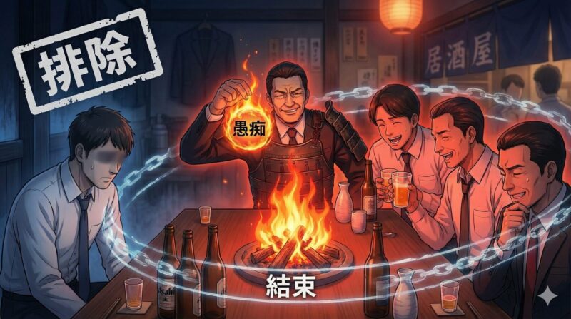 男性版お局「将軍」の飲み会は罠！側近と作る支配構造と賢い回避策：なぜ愚痴が多く発されるのか？（結論：結束と排除の燃料）