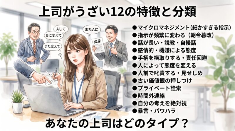 上司がうざいと感じる代表的な12の特徴パターンと分類