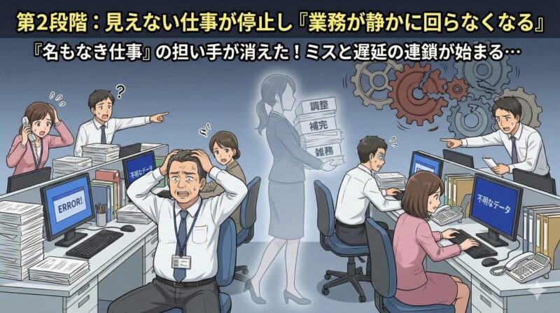 職場の女帝が有能社員を排除！いじめ退職後に起きる組織崩壊の末路：第2段階：見えない仕事が停止し「業務が静かに回らなくなる」