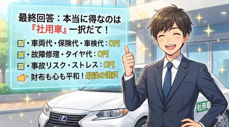 【マイカー制度】社用車と自家用車どっちが正解か？本当に得なのは「社用車」一択だて！