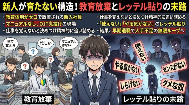 新人が育たない構造！教育放棄とレッテル貼りの末路