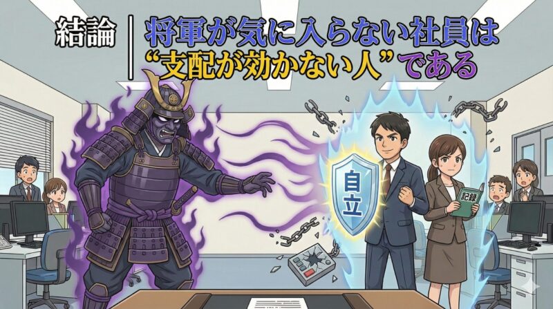 結論|将軍が気に入らない社員は“支配が効かない人”である