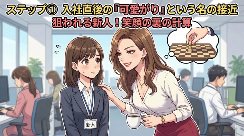 職場の女帝と若手近衛兵！徴兵される心理と仕事への悪影響：ステップ① 入社直後の「可愛がり」という名の接近