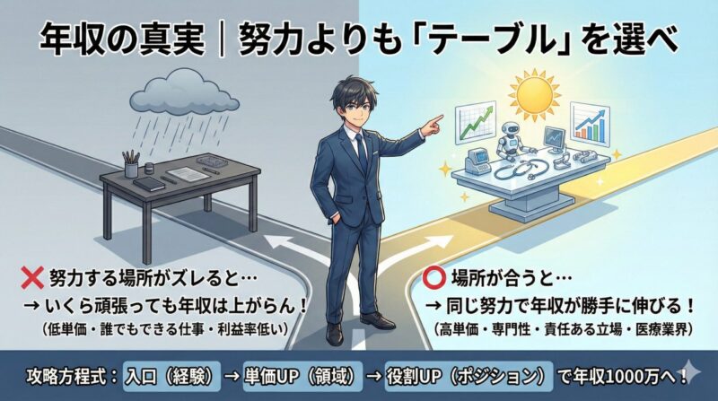 医療×営業×転職で人生大逆転：年収の真実｜努力よりも「テーブル」