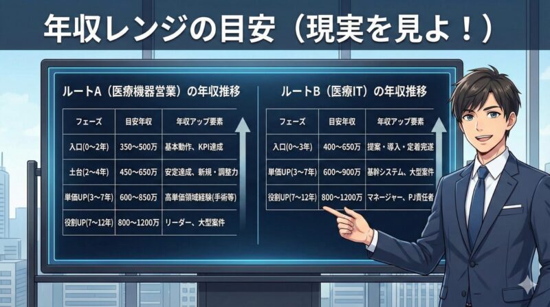 医療×営業×転職で人生大逆転：年収レンジの目安