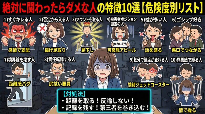 絶対に関わったらダメな人の特徴10選【危険度別リスト】