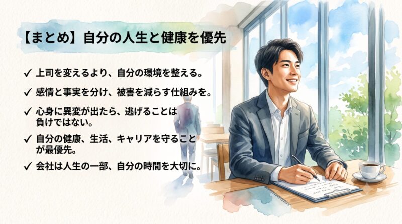 まとめ｜上司を変えるより自分の人生と健康を優先しよう
