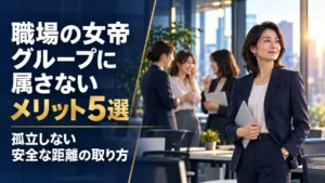 職場の女帝グループから適度な距離を取り、落ち着いて働く40代の日本人女性会社員