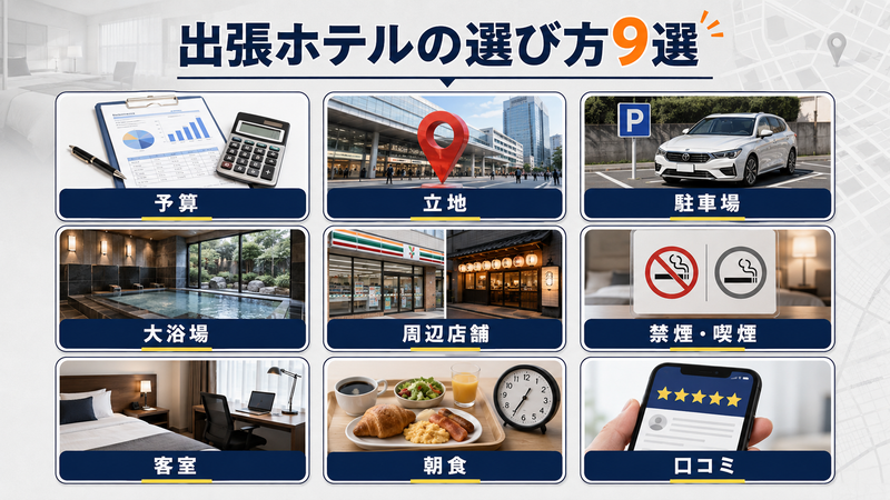 予算・立地・駐車場・大浴場など出張ホテルの選び方9項目