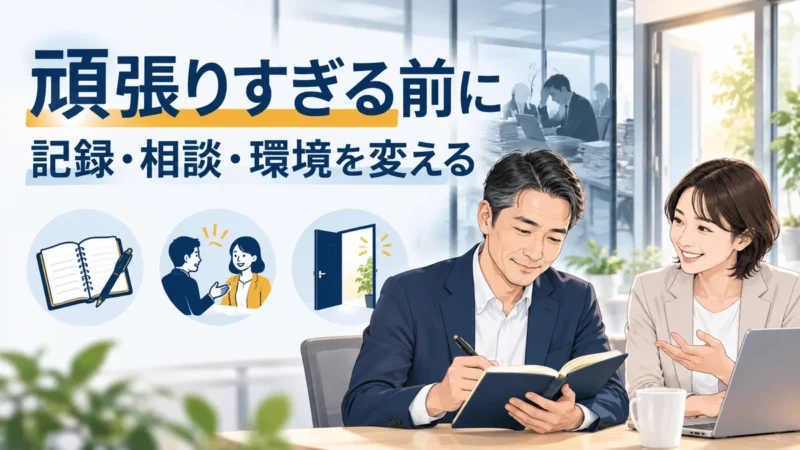 職場の悩みを記録し、同僚に相談する日本人会社員と、環境を変える選択