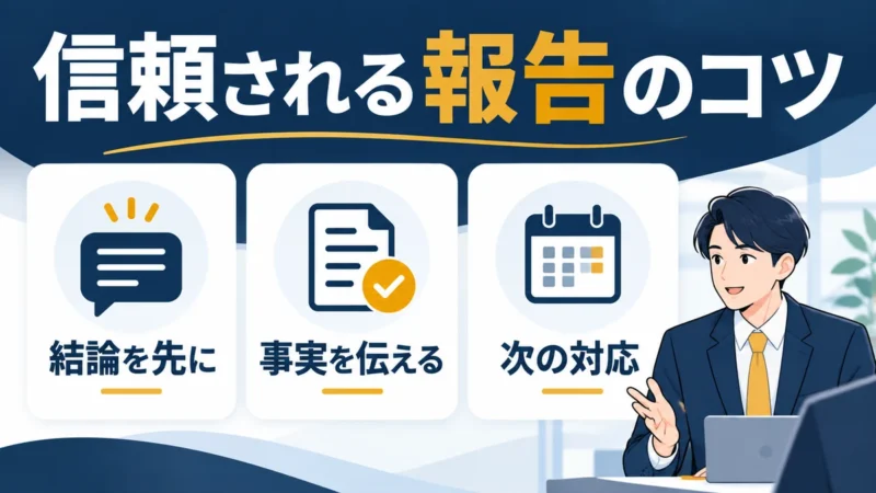 信頼される報告の三つの要点、結論を先に、事実を伝える、次の対応