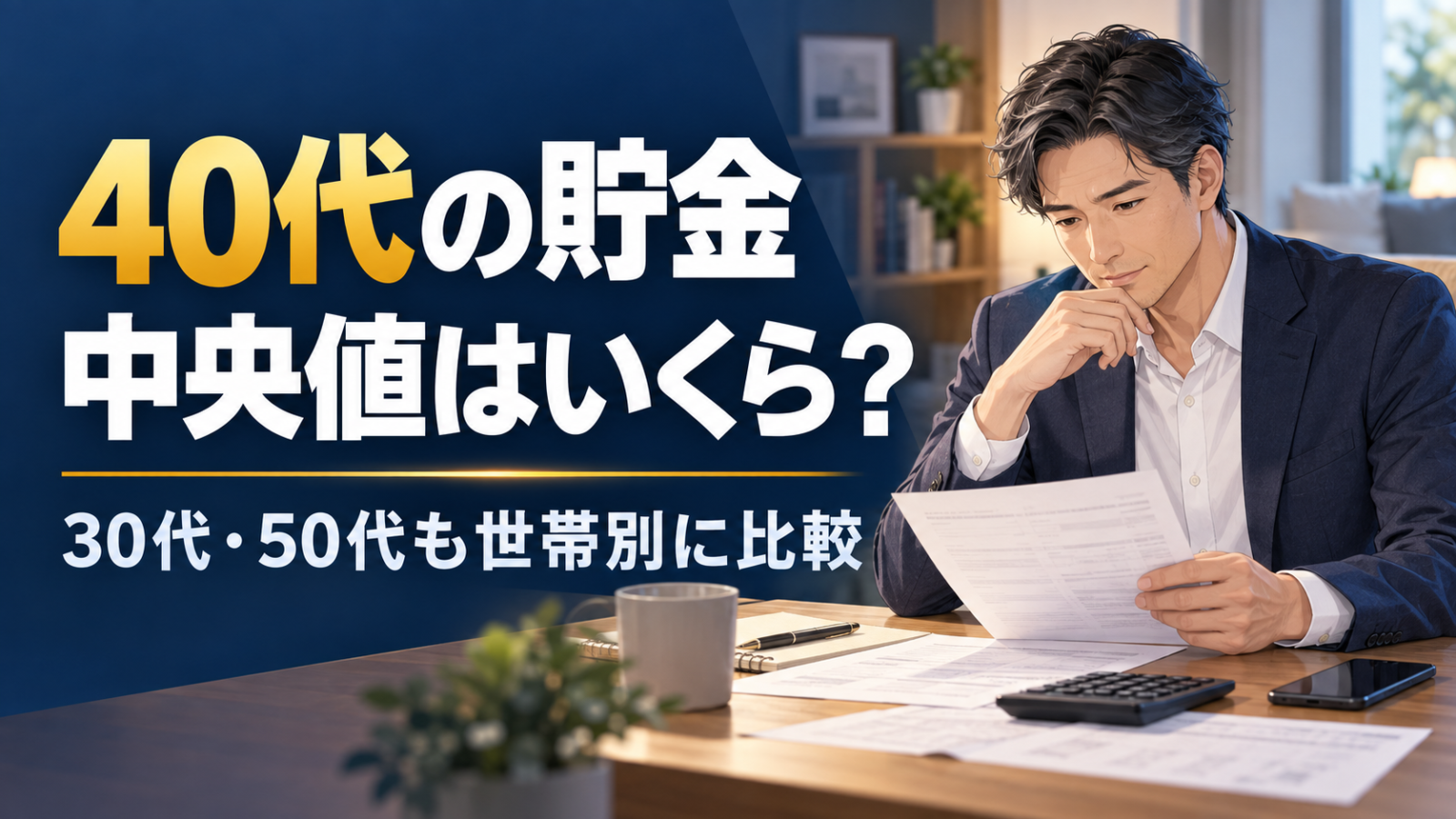 40代会社員が家計資料を確認する、貯金の中央値と世帯別比較の記事