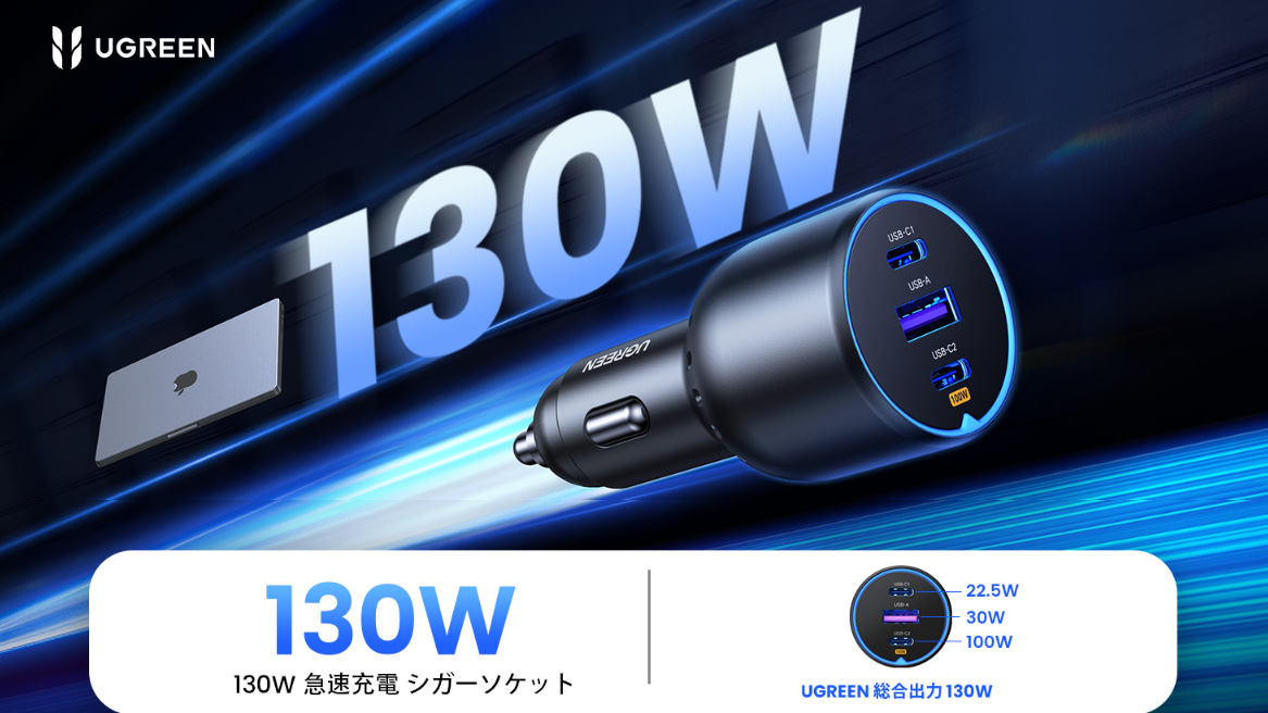UGREENの130WカーチャージャーCD293　シガーソケット急速充電器　Amazon引用