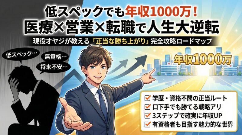 低スペックでも年収1000万!医療×営業×転職で人生大逆転