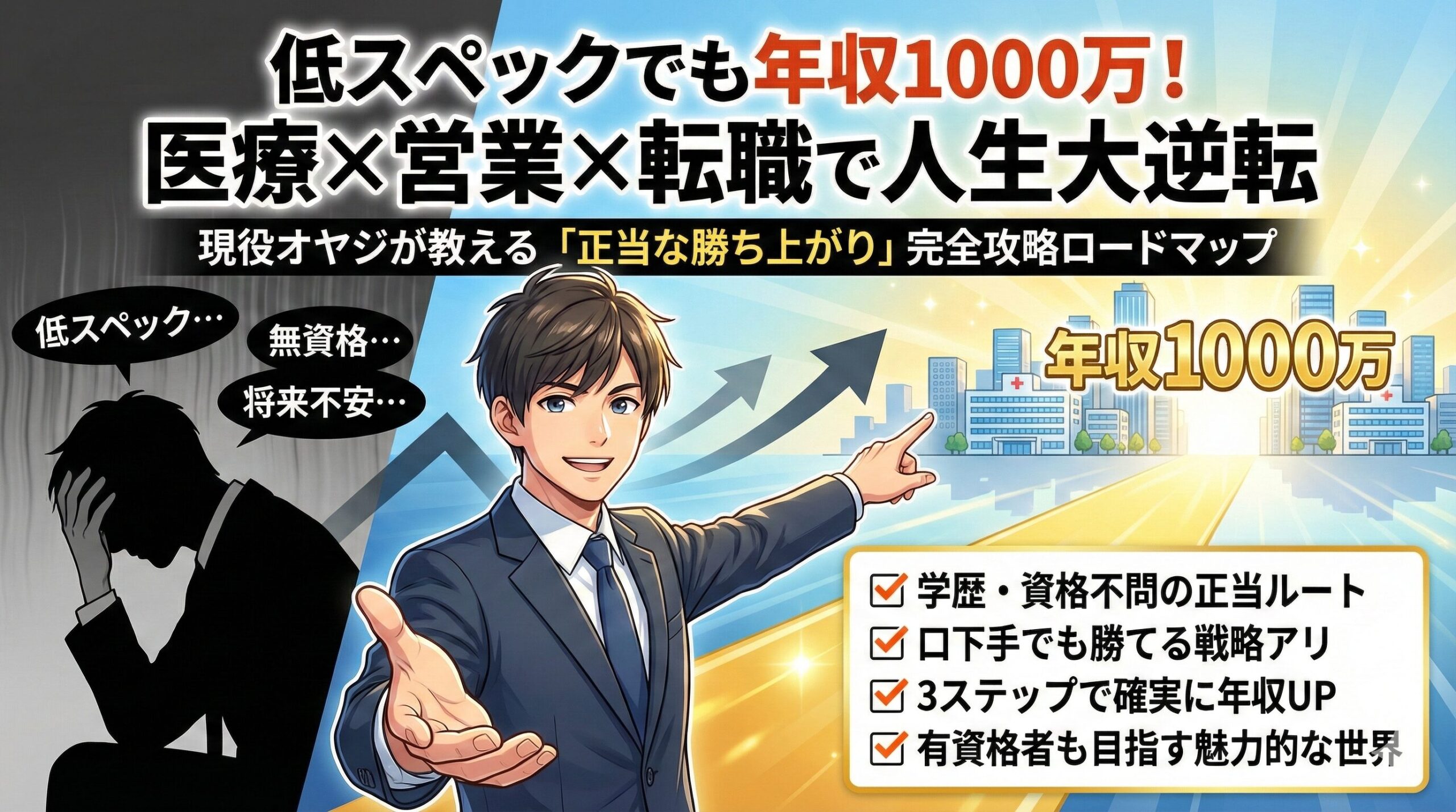 低スペックでも年収1000万！医療×営業×転職で人生大逆転