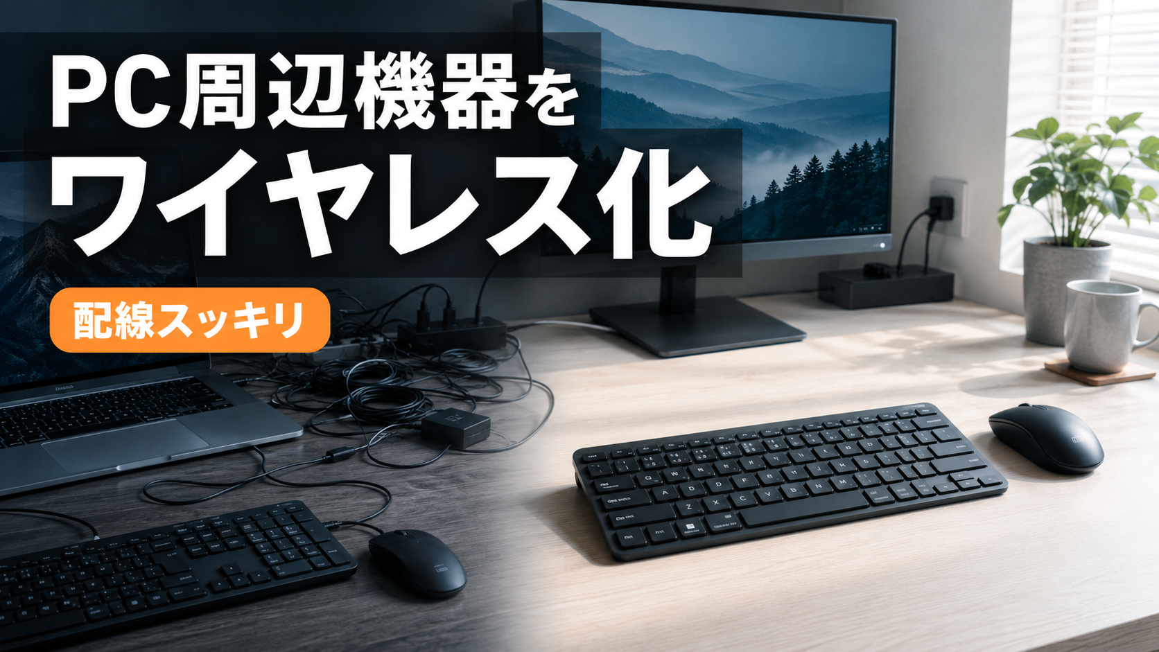 PC周辺機器をワイヤレス化して配線がスッキリしたデスク