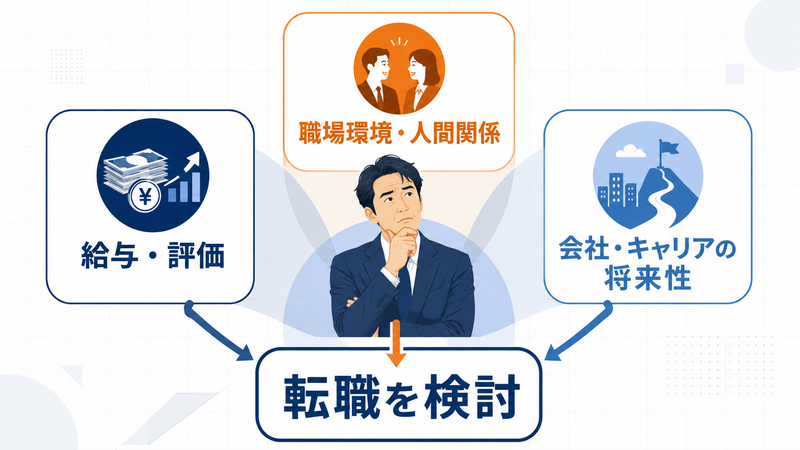 給与・職場環境・将来性が重なって40代の転職理由になる図