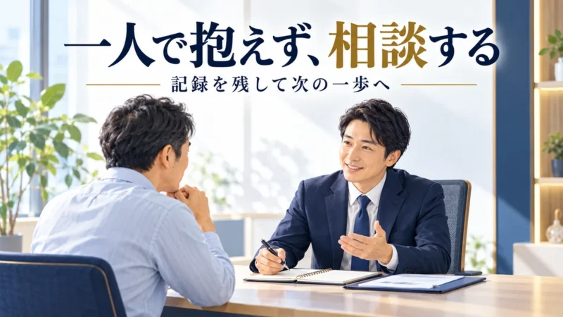 退職の記録を持って専門家に相談する40代会社員