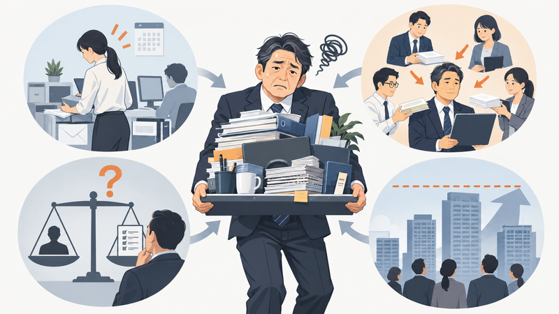 見えない仕事や不透明な評価により仕事量と給料が見合わなくなる構造