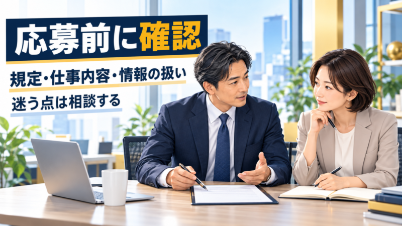 転職前に規定、仕事内容、情報の扱いを相談して確認する日本人ビジネスパーソン