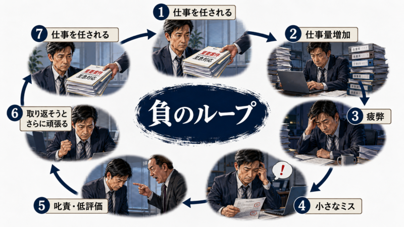 真面目な人が仕事を抱えて疲弊し低評価になる負のループ