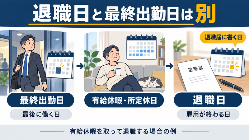 有給休暇を取って退職する場合、最終出勤日と退職日は異なる