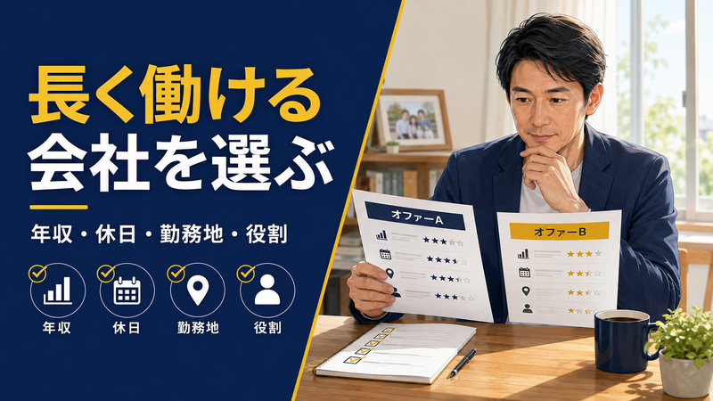 年収・休日・勤務地・役割を比較して転職先を選ぶ40代男性